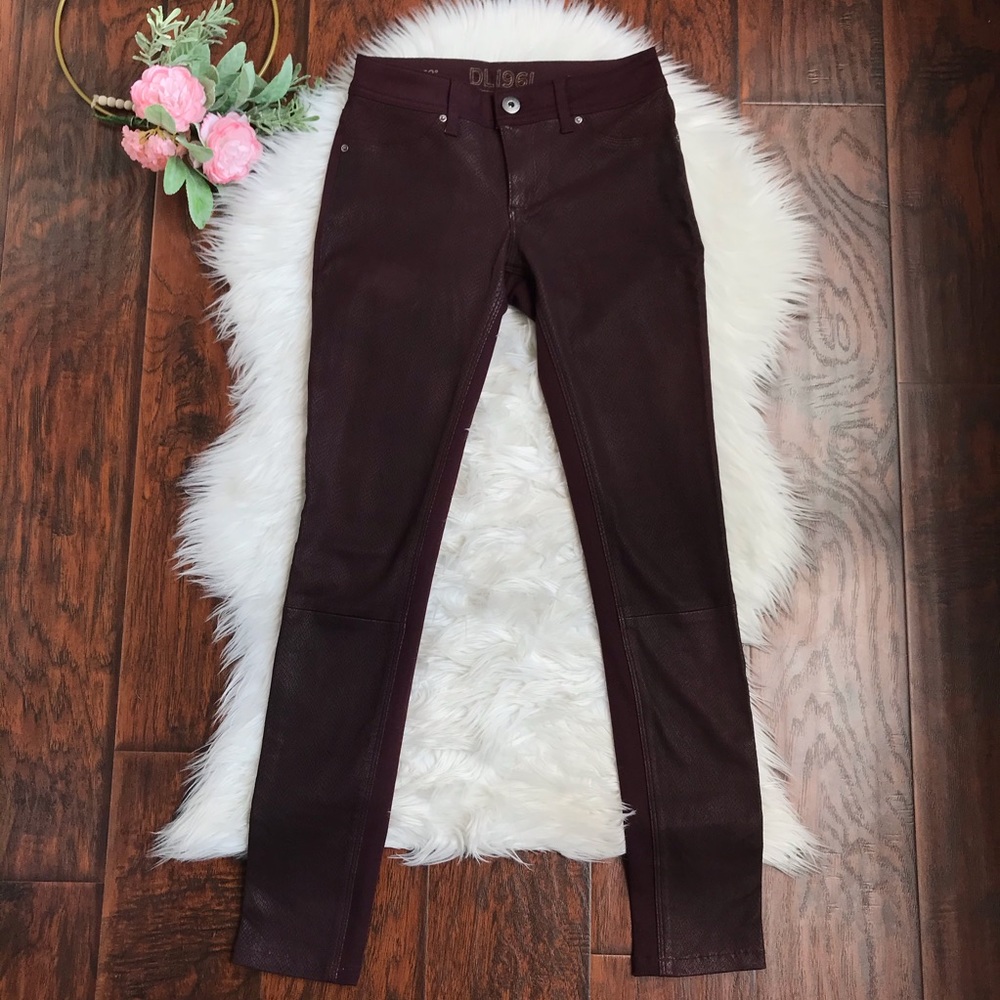 DL1961 Emma Skinny Lamb Leather Front Panel Jeans